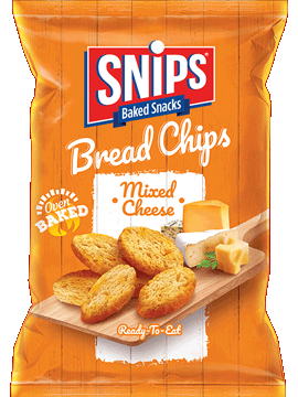 A bag of Snips Bread Chips - Mixed Cheese