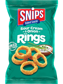 A bag of SNIPS Sour Cream & Onion - Rings