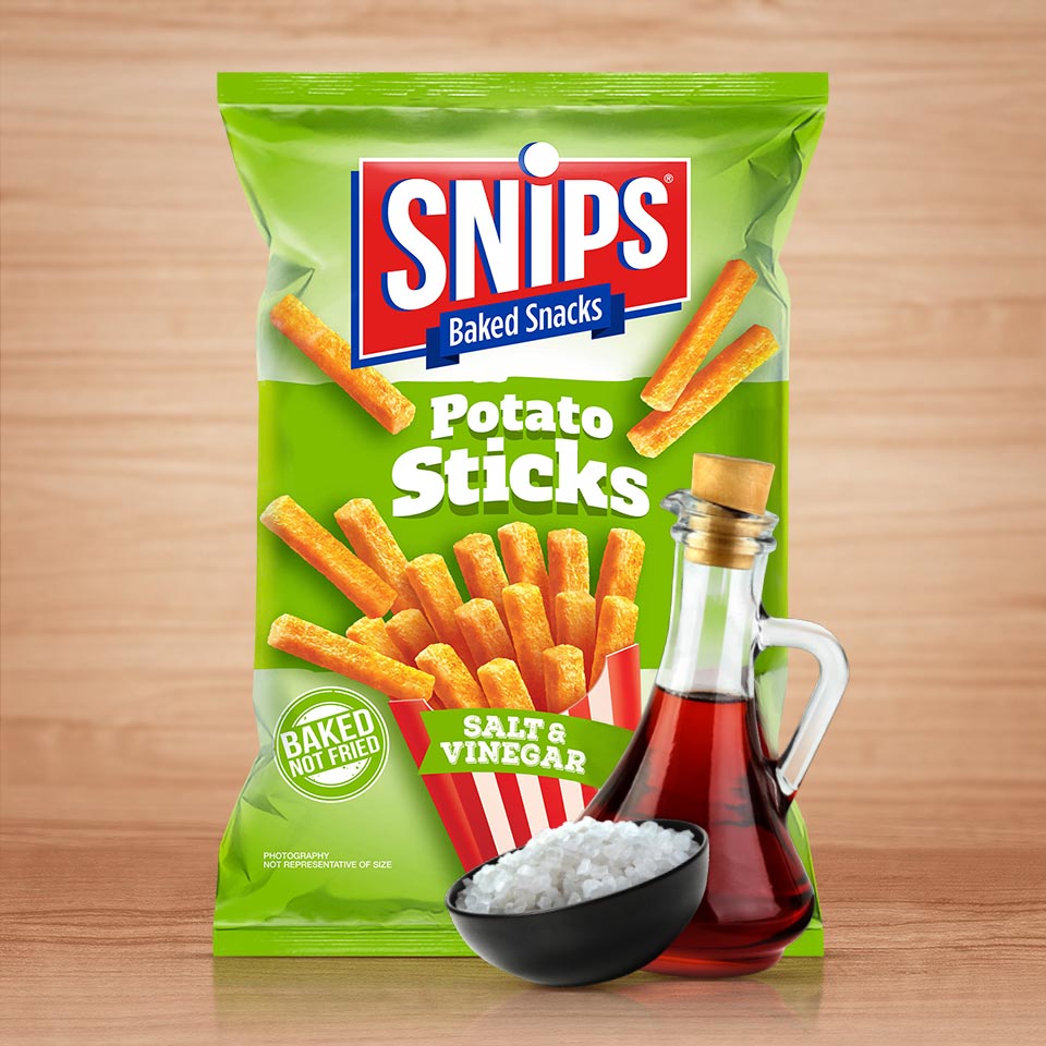 A bag of Snips Potato Sticks - Salt & Vinegar