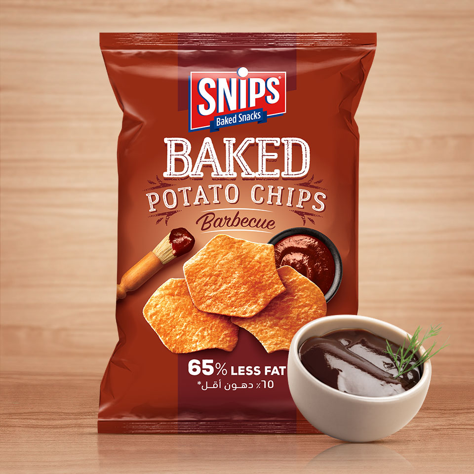 A bag of SNIPS Baked Potato Chips - Barbecue
