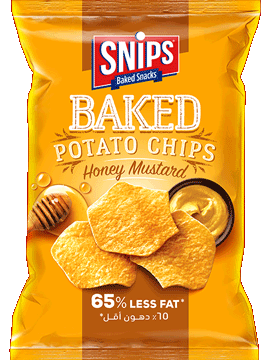 A bag of SNIPS Baked Potato Chips - Honey Mustard