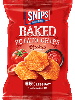 A bag of SNIPS Baked Potato Chips - Ketchup