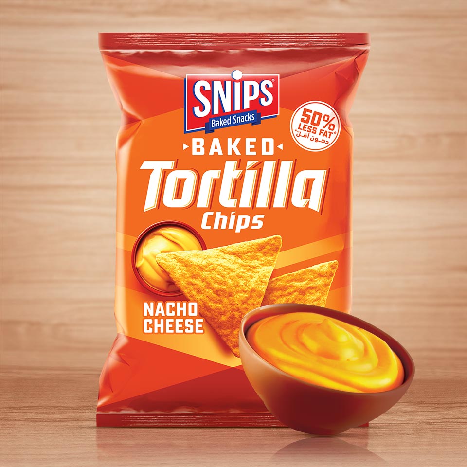 A bag of SNIPS Baked Tortilla Chips - Nacho Cheese