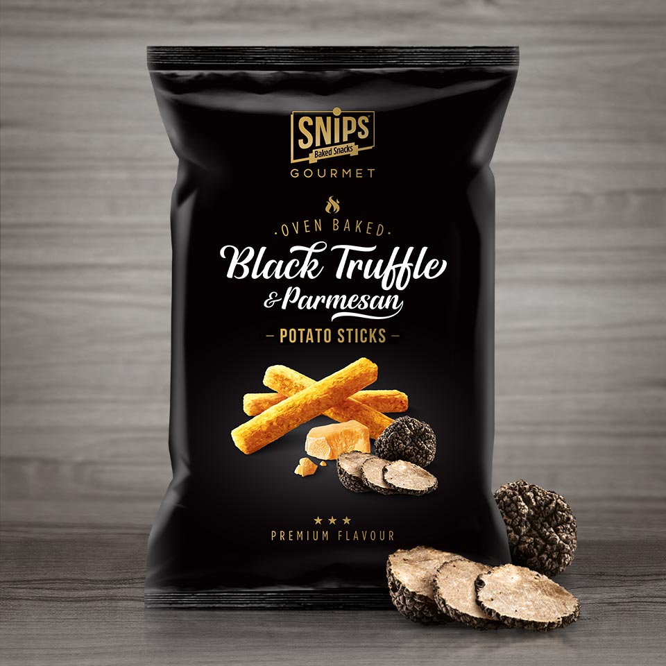 A bag of Snips Gourmet - Black Truffle & Parmesan Potato Sticks